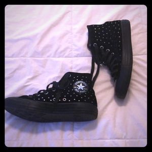 Women’s black studded high top converse